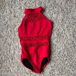 Red High Neck leotard with Lace Detail